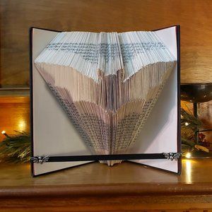 Gothic Bat Folded Book Decor Trimmed with Silver Bat Charms and Velvet